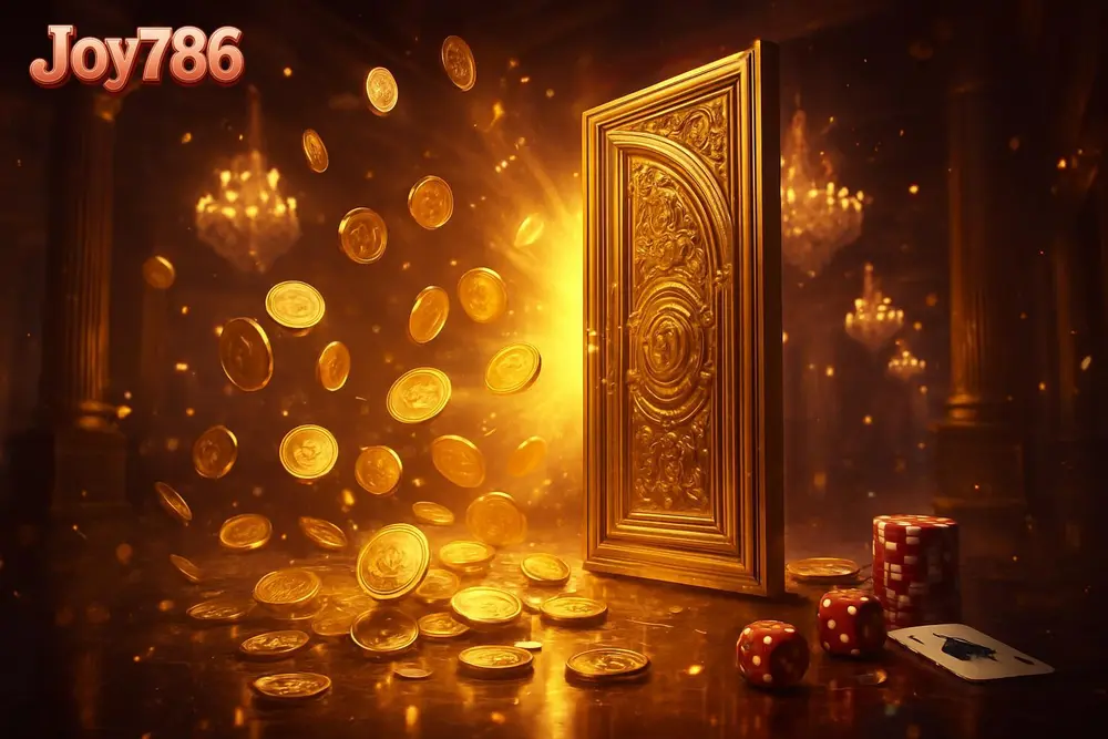 Joy786 Bangladesh โ golden doors opening in a marble hall with cascading coins Joy786 Bangladesh โ golden doors opening in a marble hall with cascading coins